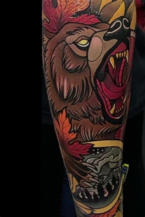 forearm tattoo bear|neo traditional bear tattoo.